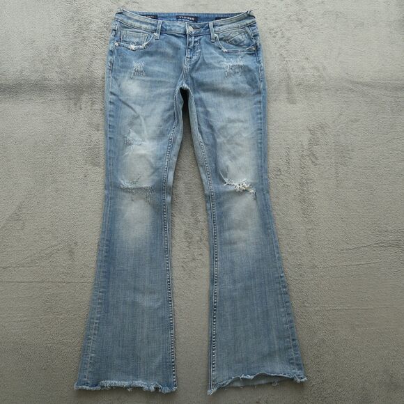 VIGOSS Jeans Women's Size 26 Blue Low-Rise Chelsea Flare 31.5" Inseam Distressed - Picture 1 of 16